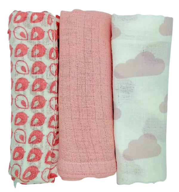 Pink_Printed_Baby_Swaddle_Wrap_Set_-_Set_Of_3_-_Pink_Combo_With_Clouds