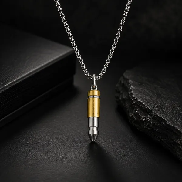 Silver_Gold_Rose_Gold_Stainless_Steel_Bullet_Pendant_Necklace_Combo_For_Men