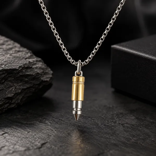 Silver_Gold_Rose_Gold_Stainless_Steel_Bullet_Pendant_Necklace_Combo_For_Men