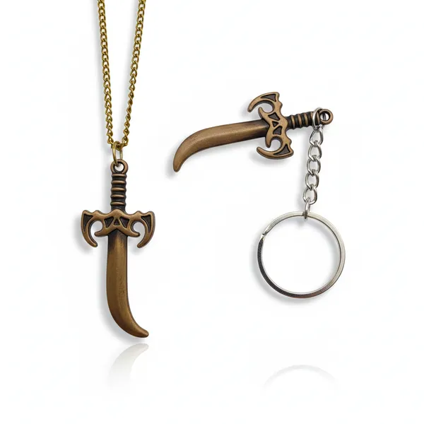 Antique_Bronze_Curved_Sword_Pendant_Necklace_And_Matching_Keychain_For_Men_And_Boys_Anti_Tarnish_Set