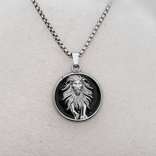 Anti_Tarnish_Silver_And_Black_Lion_Medallion_Pendant_Necklace_With_Stainless_Steel_Box_Chain_For_Men_And_Boys