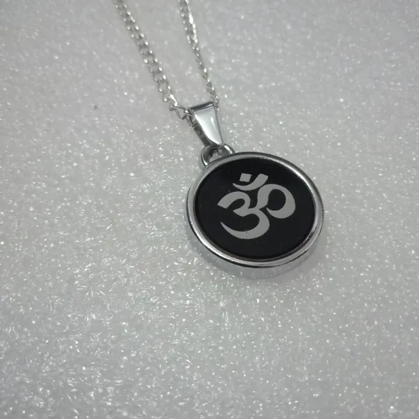 Black_Silver_Stainless_Steel_Om_Plain_Lotus_Coin_Pendant_Combo_For_Unisex