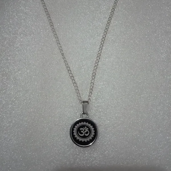 Black_Silver_Stainless_Steel_Om_Plain_Lotus_Coin_Pendant_Combo_For_Unisex