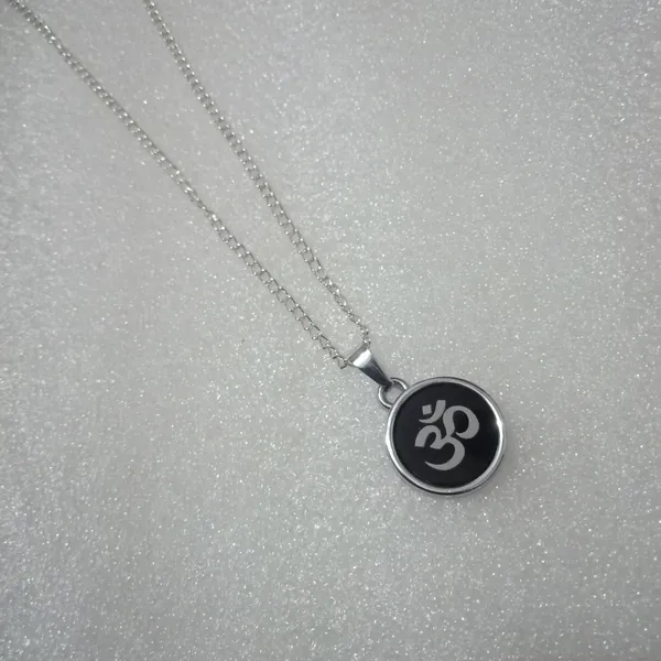 Black_Silver_Stainless_Steel_Om_Plain_Lotus_Coin_Pendant_Combo_For_Unisex