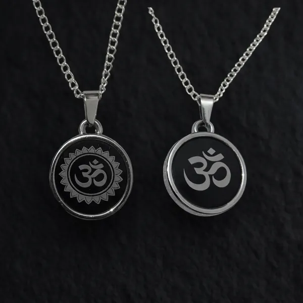 Black_Silver_Stainless_Steel_Om_Plain_Lotus_Coin_Pendant_Combo_For_Unisex