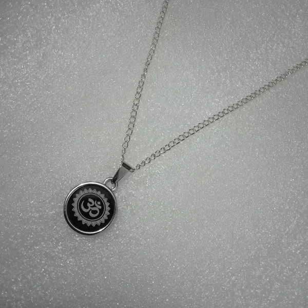 Black_Silver_Stainless_Steel_Om_Plain_Lotus_Coin_Pendant_Combo_For_Unisex