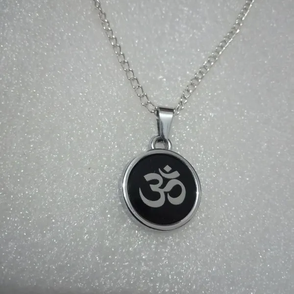 Black_Silver_Stainless_Steel_Om_Plain_Lotus_Coin_Pendant_Combo_For_Unisex