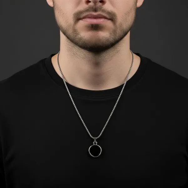 Stainless_Steel_Black_Stone_Circle_Pendant_With_Rolo_Chain_For_Men_Anti_Tarnish_Necklace