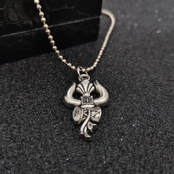 Silver_Stainless_Steel_Oxidised_Trishul_Damaru_Pendant_Necklace_For_Men