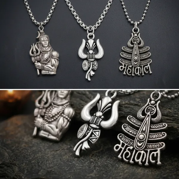 Stainless_Steel_Oxidised_Silver_Shiva_Trishul_Mahakal_Pendant_Combo_For_Men