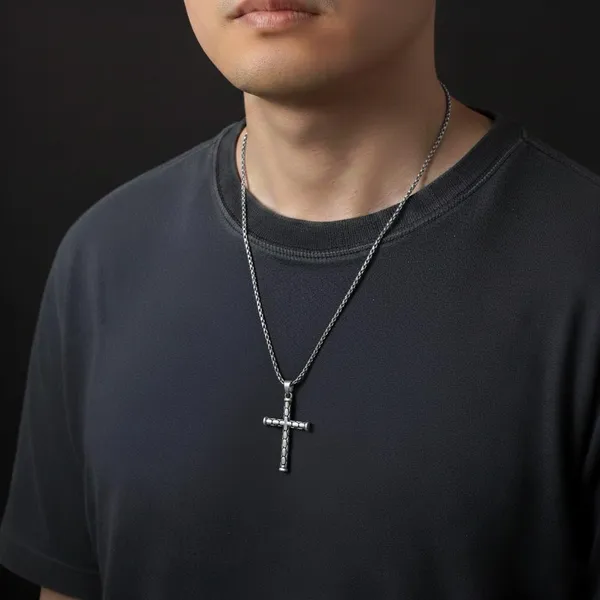 Gold_Silver_Stainless_Steel_Textured_Cross_Pendant_Necklace_Combo_For_Men