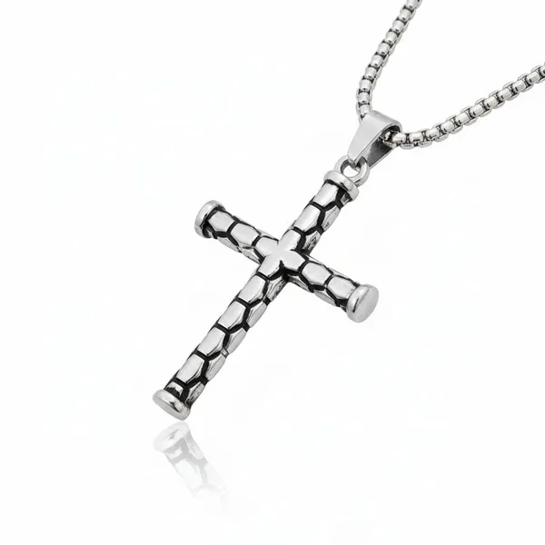 Gold_Silver_Stainless_Steel_Textured_Cross_Pendant_Necklace_Combo_For_Men