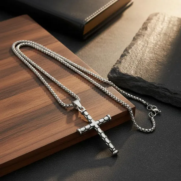 Gold_Silver_Stainless_Steel_Textured_Cross_Pendant_Necklace_Combo_For_Men