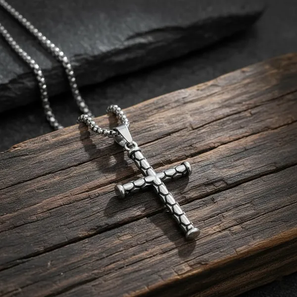 Gold_Silver_Stainless_Steel_Textured_Cross_Pendant_Necklace_Combo_For_Men