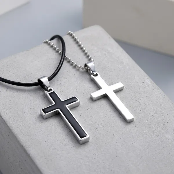 Silver_Black_Stainless_Steel_Plain_Enamel_Cross_Pendant_Necklace_Combo_For_Unisex