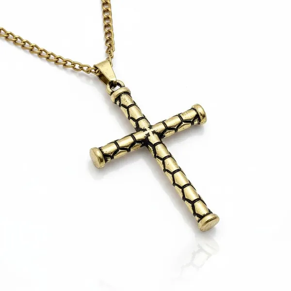 Gold_Stainless_Steel_Textured_Cobblestone_Cross_Pendant_Necklace_For_Men