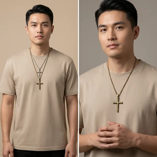 Gold_Silver_Stainless_Steel_Textured_Cross_Pendant_Necklace_Combo_For_Men