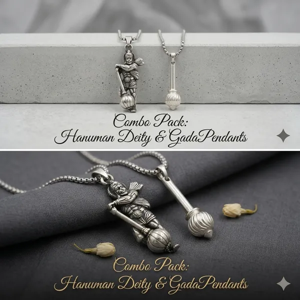 Stainless_Steel_Oxidised_Silver_Hanuman_Gada_Pendant_Necklace_Combo_For_Men