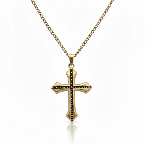 Gold_Plated_Gothic_Style_Cross_Pendant_Necklace_With_Black_Dotted_Pattern_For_Women_Elegant_Classic_Faith_Symbol