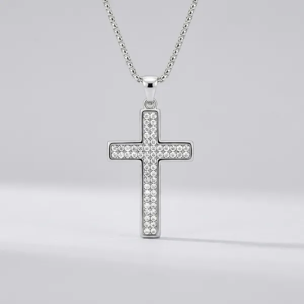 Silver_Stainless_Steel_Crystal_Cross_Pendant_Necklace_For_Men