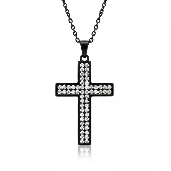 Black_Stainless_Steel_Cubic_Zirconia_Cross_Pendant_Necklace_For_Men