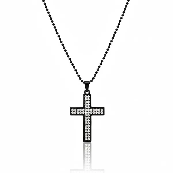 Black_Stainless_Steel_Cubic_Zirconia_Cross_Pendant_Necklace_For_Men