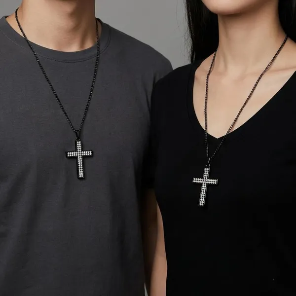 Black_Stainless_Steel_Cubic_Zirconia_Cross_Pendant_Necklace_For_Men