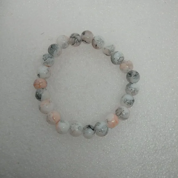 White_And_Orange_Marble_Pattern_Glass_Bead_Stretch_Bracelet_Combo_Set_Of_2_Unisex_Beaded_Bracelet_For_Men_And_Women_Boho_Casual_Everyday_Bracelet_Gift