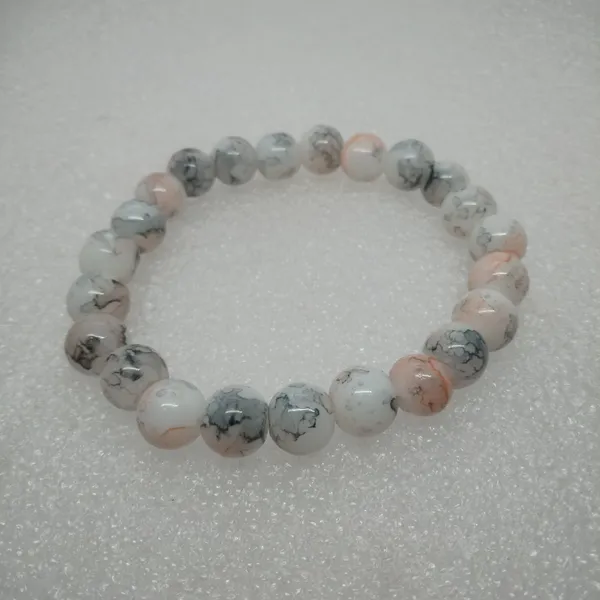 White_And_Orange_Marble_Pattern_Glass_Bead_Stretch_Bracelet_Combo_Set_Of_2_Unisex_Beaded_Bracelet_For_Men_And_Women_Boho_Casual_Everyday_Bracelet_Gift