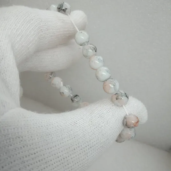 White_And_Orange_Marble_Pattern_Glass_Bead_Stretch_Bracelet_Combo_Set_Of_2_Unisex_Beaded_Bracelet_For_Men_And_Women_Boho_Casual_Everyday_Bracelet_Gift