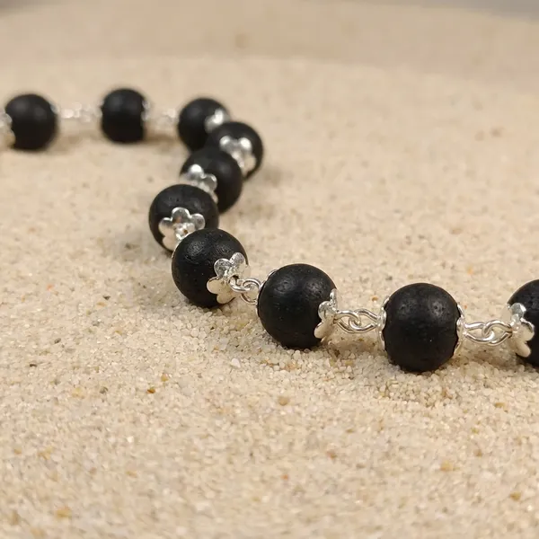 Black_Karungali_Ebony_Wood_Silver_Flower_Cap_Beaded_Bracelet_Unisex
