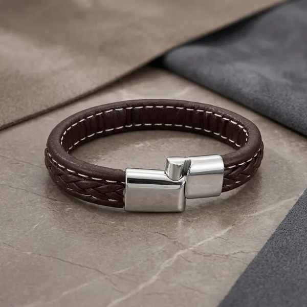 Men'S_Genuine_Leather_Braided_Bracelet_With_Stainless_Steel_Slide_Lock_Clasp