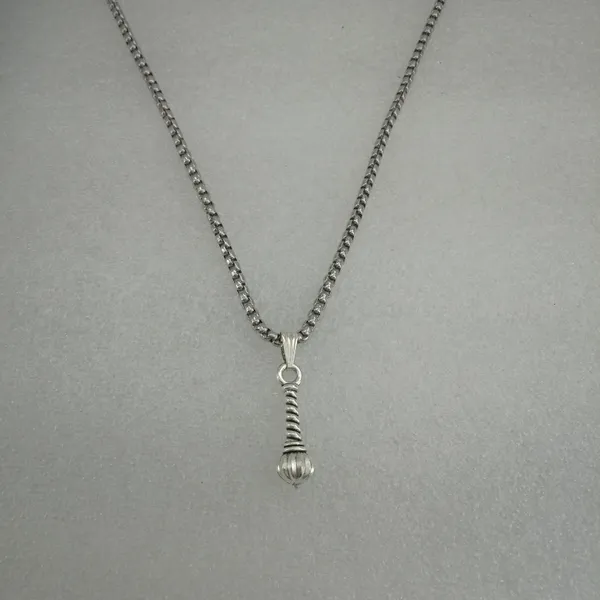 Gada_Pendant_Necklace_For_Men_Pack_Of_2_Combo_Set_Stainless_Steel_Anti_Tarnish_Silver_Finish_Hanuman_Bajrangbali_Vishnu_Divine_Weapon_Locket_Spiritual_Strength_Protection_Jewellery