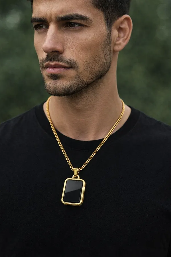 Stainless_Steel_Black_Onyx_Rectangle_Pendant_Necklace_For_Women_Anti_Tarnish_Gold_Tone_Gemstone_Pendant_With_18_Inch_Snake_Chain_Elegant_Jewellery