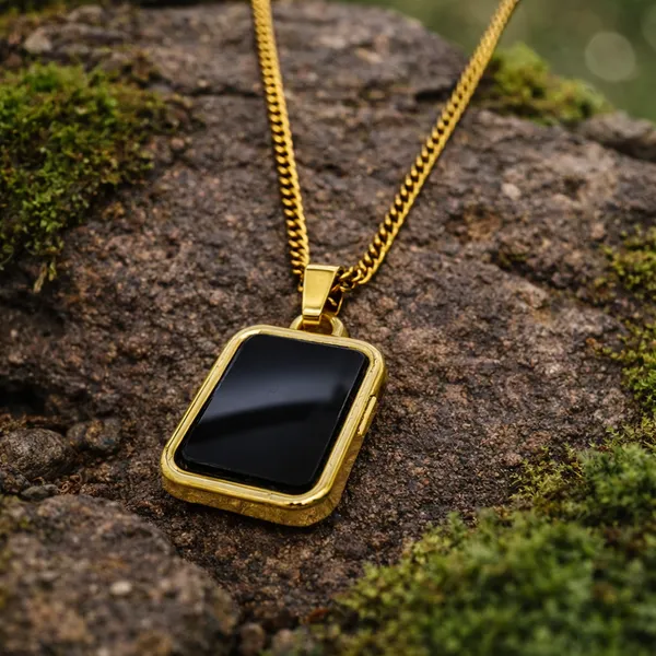 Stainless_Steel_Black_Onyx_Rectangle_Pendant_Necklace_For_Women_Anti_Tarnish_Gold_Tone_Gemstone_Pendant_With_18_Inch_Snake_Chain_Elegant_Jewellery