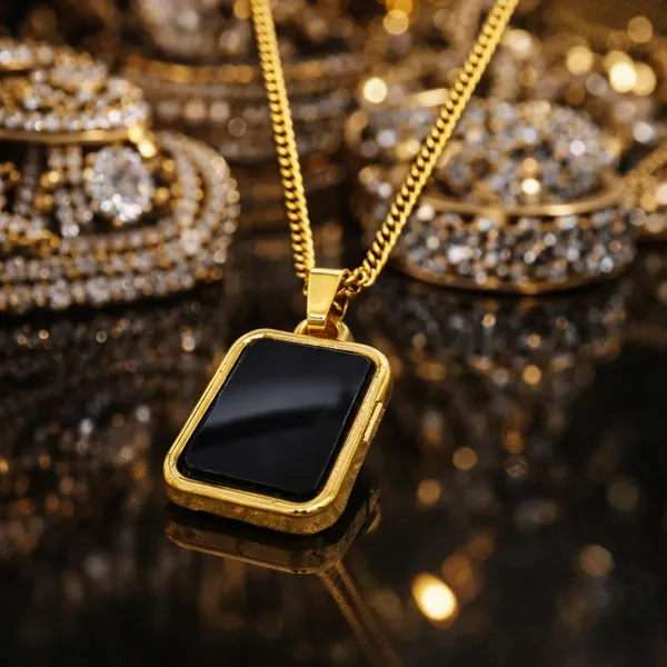 Anti_Tarnish_Stainless_Steel_Rectangle_Black_Stone_Pendant_Necklace_Combo_Set_For_Couple_Matching_Gold_And_Silver_Chain_Locket_Jewelry_For_Men_And_Women