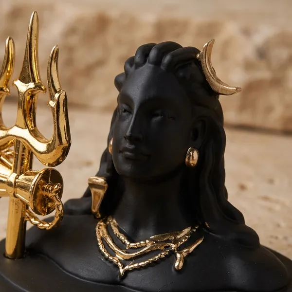 Polyresin_Adiyogi_Shiva_Bust_Idol_Black_Gold_Finish_With_Trishul