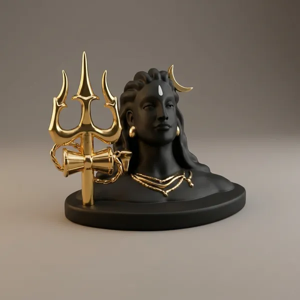 Polyresin_Adiyogi_Shiva_Bust_Idol_Black_Gold_Finish_With_Trishul