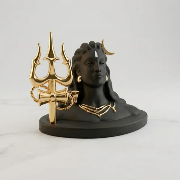 Polyresin_Adiyogi_Shiva_Bust_Idol_Black_Gold_Finish_With_Trishul