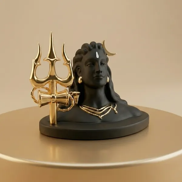 Polyresin_Adiyogi_Shiva_Bust_Idol_Black_Gold_Finish_With_Trishul