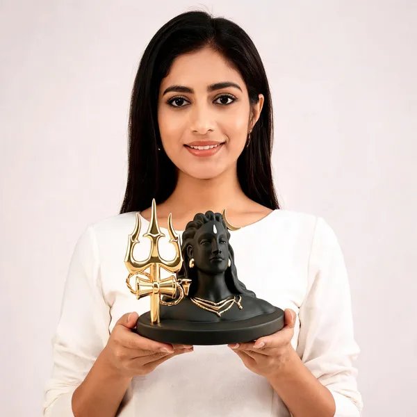 Polyresin_Adiyogi_Shiva_Bust_Idol_Black_Gold_Finish_With_Trishul