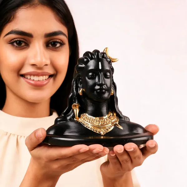 Polyresin_Adiyogi_Shiva_Bust_Idol_Matte_Black_Gold_Accent_Decor