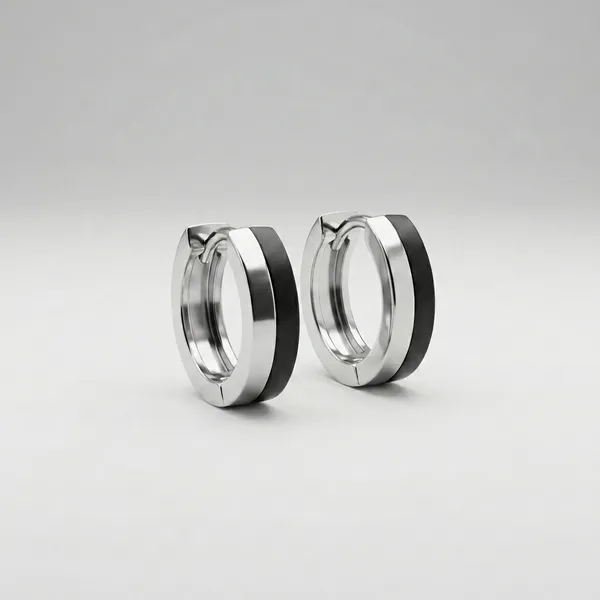 Silver_Black_Stainless_Steel_Huggie_Hoop_Earrings_Combo_Set_For_Men