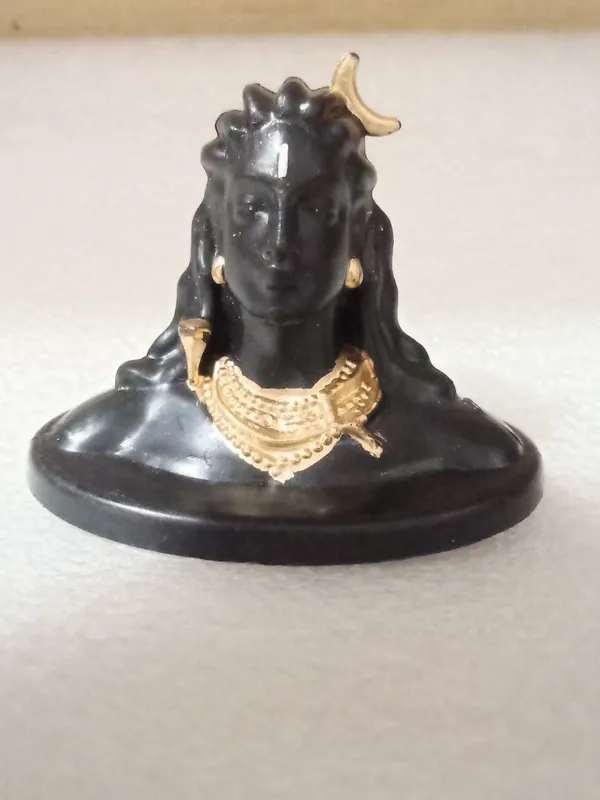 Polyresin_Adiyogi_Shiva_Bust_Idol_Matte_Black_Gold_Accent_Decor