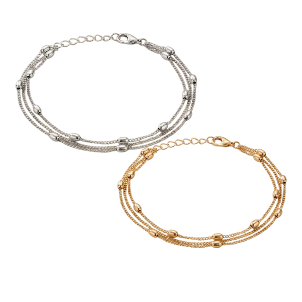 Triple_Strand_Satellite_Bead_Anklet_For_Women_Girls_Anti_Tarnish_Silver_And_Gold_Tone_Layered_Beaded_Ankle_Chain_Combo_Adjustable_Lobster_Clasp_Fashion_Jewellery