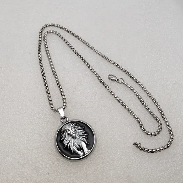 Anti_Tarnish_Silver_And_Black_Lion_Medallion_Pendant_Necklace_With_Stainless_Steel_Box_Chain_For_Men_And_Boys