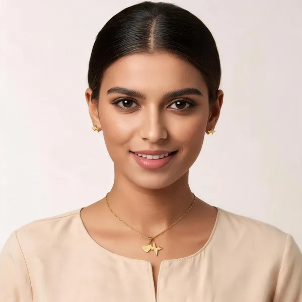Gold_Plated_Stainless_Steel_Heartbeat_Lifeline_Pendant_Necklace_And_Stud_Earrings_Set_For_Women_And_Girls