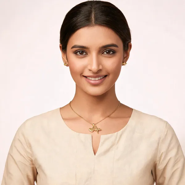 Gold_Plated_Stainless_Steel_Heartbeat_Lifeline_Pendant_Necklace_And_Stud_Earrings_Set_For_Women_And_Girls