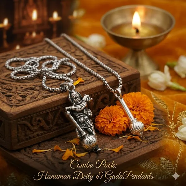Stainless_Steel_Oxidised_Silver_Hanuman_Gada_Pendant_Necklace_Combo_For_Men