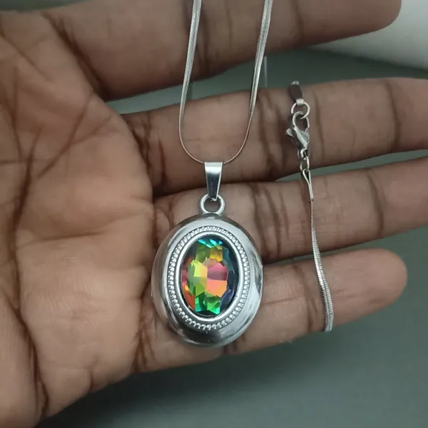 Silver_Anti_Tarnish_Stainless_Steel_Rainbow_Crystal_Oval_Pendant_Necklace_For_Women